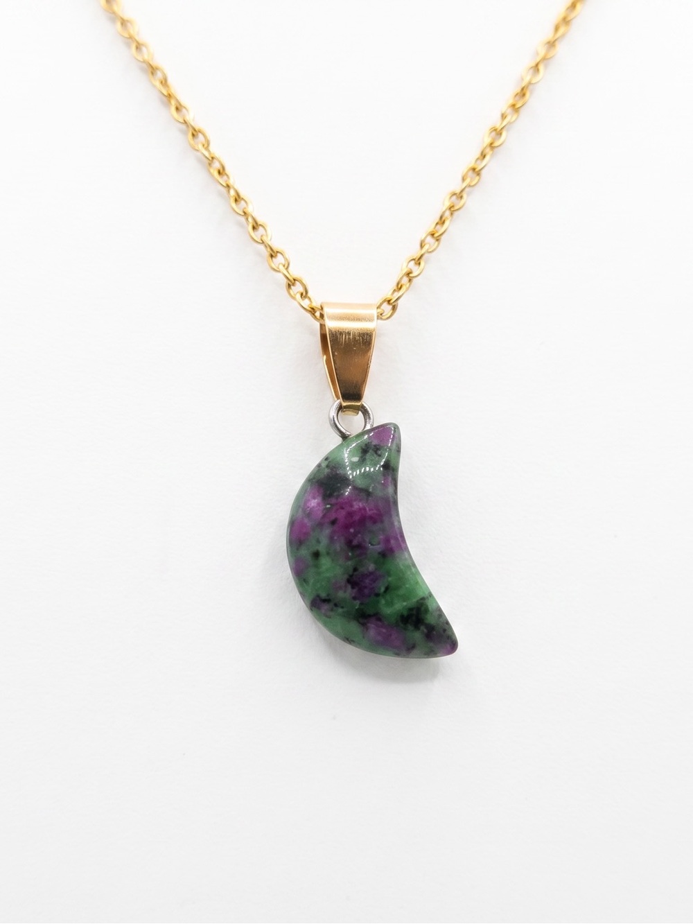 RUBY ZOISITE MOON NECKLACE (GOLD)